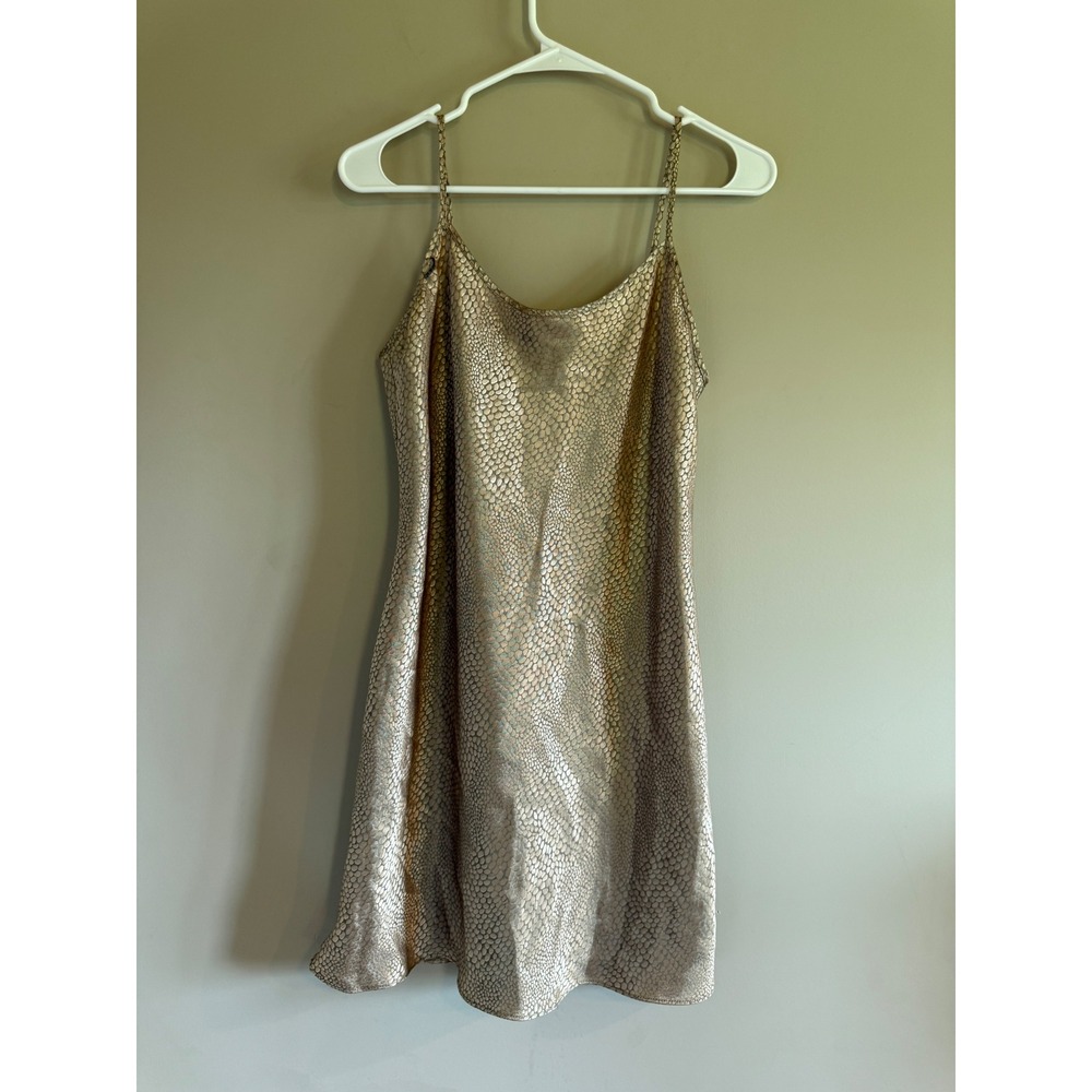 Secret Treasures Metallic Snakeskin Slip Dress Gold Silver Medium Mini Scoop